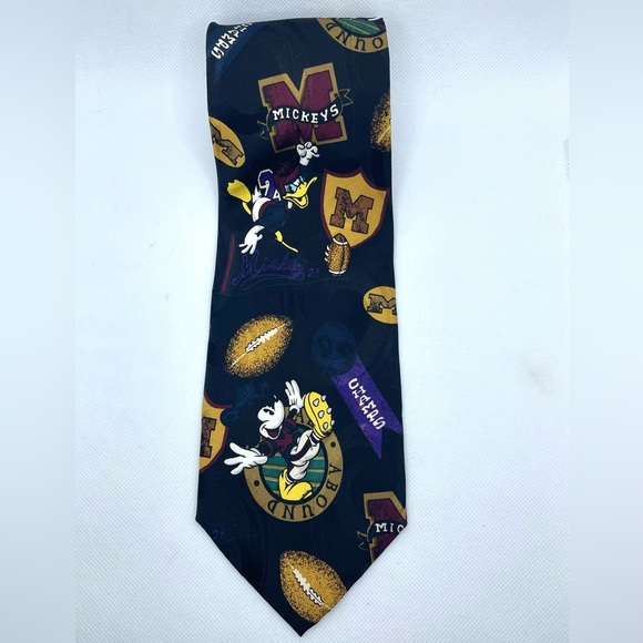 Walt Disney Mickey Mouse Football Themed 100% Silk Men’s Necktie - Picture 1 of 4